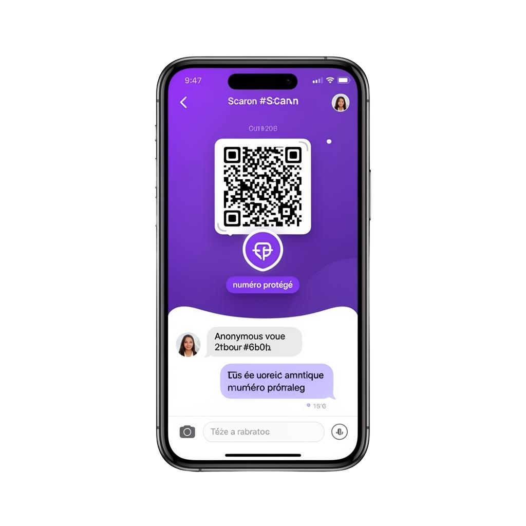 Écran de messagerie Flok avec scan QR et badge numéro protégé