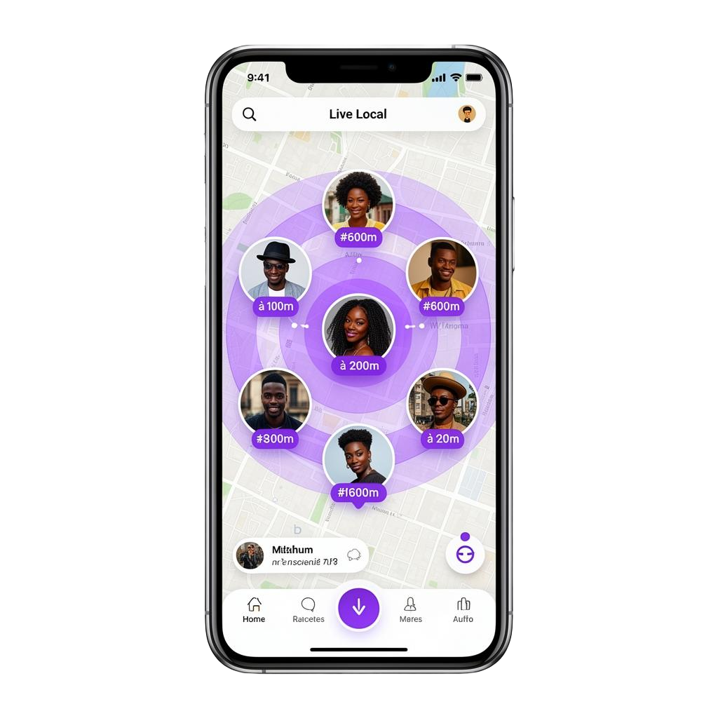 Écran Flok montrant les statuts et personnes connectées à proximité