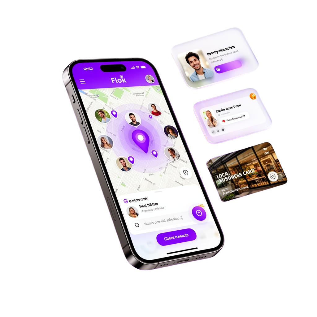 Application mobile Flok montrant la carte des personnes connectées autour de vous